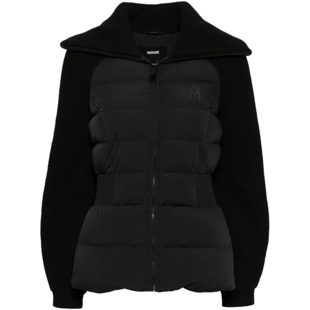 Mackage Womens L Black Mixed Media Puffer Knit Sleeve Foxi Jacket Minimalist